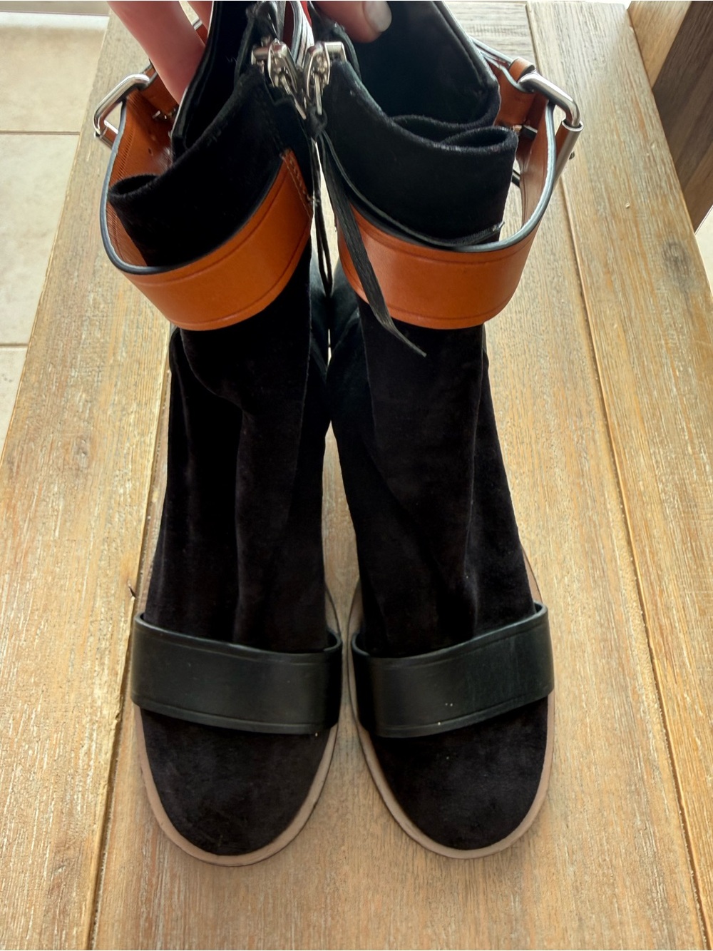 Isabel Marant Roddy Black Suede Ankle Boots Size 40 Leather Trim Stacked Block H